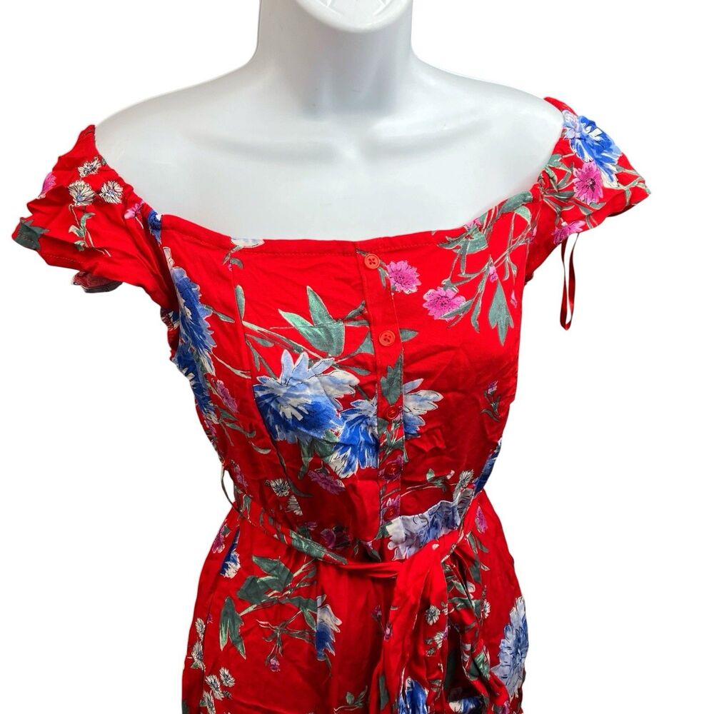 Band of Gypsies Maxi Dress Womens S Red Floral Off Shoulder Waist Tie‎ Romantic - Picture 11 of 11
